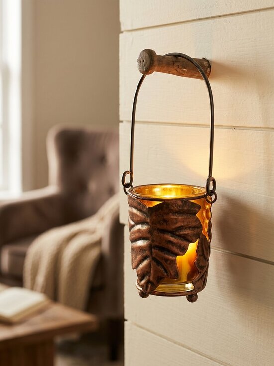 Boutique Other - 🍁Copper Glass Leaf Votive/Tealight Candle Holder Lantern Decor Hanging Rustic🍁